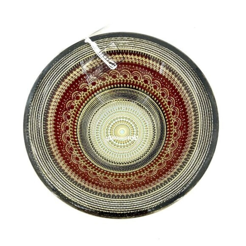 Turkish Glass Bowls Hand Painted Gold Oriental Lace Set of 3 Bowls 6.5" Wide Red